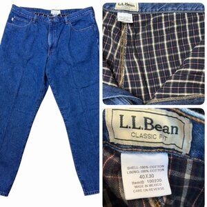 L.L. Bean Men’s Jeans 40x30 Blue Flannel Lined Classic Fit Denim Cotton